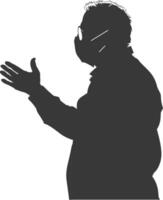 silhouette elderly man using face mask black color only vector