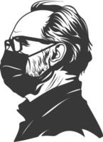 silhouette elderly man using face mask black color only vector
