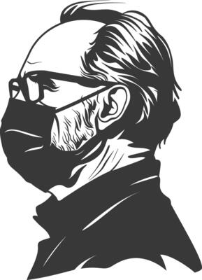 silhouette elderly man using face mask black color only