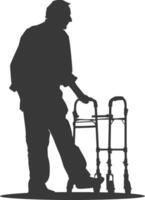 silhouette elderly man with walking frames full body black color only vector