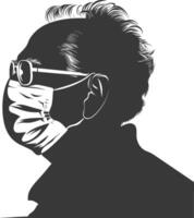 silhouette elderly man using face mask black color only vector