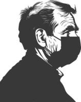 silhouette elderly man using face mask black color only vector