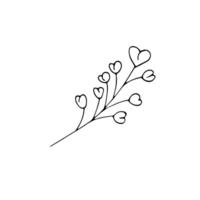 Hand-drawn branch with heart-shaped berries. Isolated illustration on white background. vector