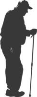 silhouette elderly man with walking stick full body black color only vector