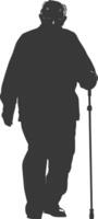 silhouette elderly man with walking stick full body black color only vector