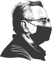 silhouette elderly man using face mask black color only vector
