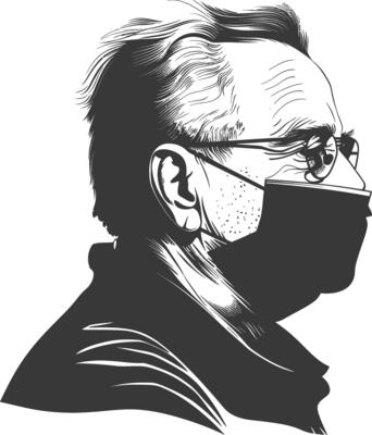 silhouette elderly man using face mask black color only