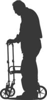 silhouette elderly man with walking frames full body black color only vector