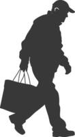 silhouette elderly man carry goods in loader box black color only vector