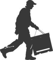 silhouette elderly man carry goods in loader box black color only vector