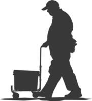 silhouette elderly man carry goods in loader box black color only vector