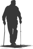 silhouette elderly man with walking stick full body black color only vector