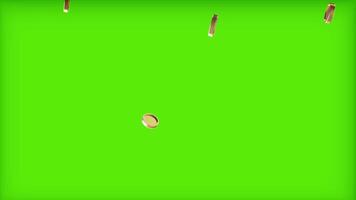 Coins drop. Gold Coins rain animation on Green screen. Falling rotating gold coins. Falling 3d gold coins rain motion.Success or reward concept video