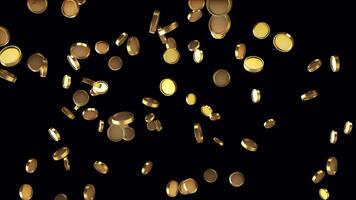 Gold coin rain. Transparent background. Money drop 3d animation with alpha channel video