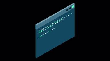 Isometric coding screen animation. Coding programming technology. Programming concept. Technology animation. Transparent background with alpha channel video