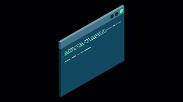 isometrisk kodning skärm animation. kodning programmering teknologi. programmering begrepp. teknologi animation. transparent bakgrund med alfa kanal video