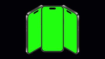 Smartphone animated mockup with green screen. Realistic smartphone mockup. Isometric smartphone animation. Smartphone device isometric technology. Transparent background with alpha channel video