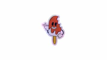 Sticker cartoon ice cream figure exuding joy and cheerfulness, reminiscent of classic animations. Alpha channel transparency video