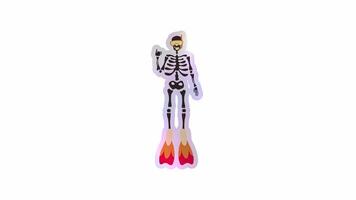 Funny Skeleton in flippers in a diving mask. Cute character Skeleton Bones. Alpha channel transparency video