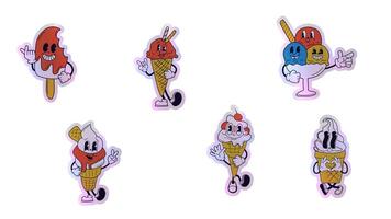 Stickers cartoon ice cream figure exuding joy and cheerfulness, reminiscent of classic animations. Alpha channel transparency video