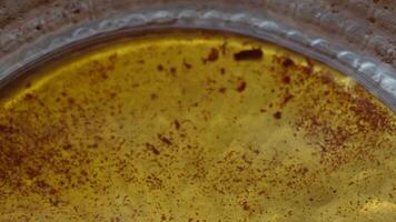 used cooking oil in frying pan. video
