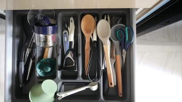 cutlery fork with knife and spoon in a drawer video