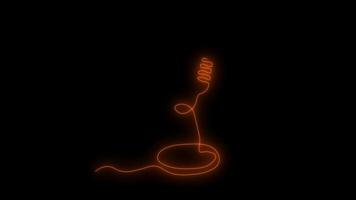 Self drawing animation one continuous line draw, logo,neon orange luminous sign,microphone video