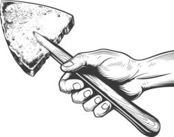 hand holding brick trowel for construction with engraving style black color only vector