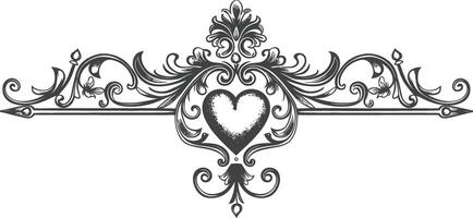 horizontal line divider with Hearth shape Baroque engraving style black color only vector