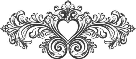 horizontal line divider with Hearth shape Baroque engraving style black color only vector
