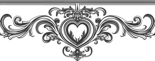 horizontal line divider with Hearth shape Baroque engraving style black color only vector