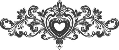 horizontal line divider with Hearth shape Baroque engraving style black color only vector