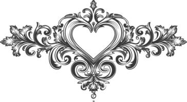 horizontal line divider with Hearth shape Baroque engraving style black color only vector