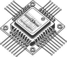IC or Integrated Circuit single electronic component with engraving style black color only vector