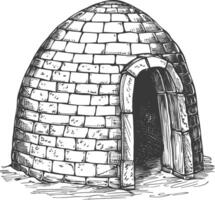 igloo the Eskimo tribal House with engraving style black color only vector