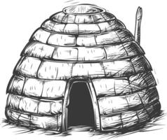 igloo the Eskimo tribal House with engraving style black color only vector