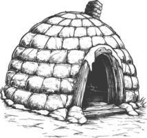 igloo the Eskimo tribal House with engraving style black color only vector