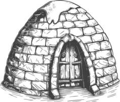 igloo the Eskimo tribal House with engraving style black color only vector