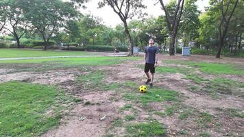 homem jogando futebol dentro parque campo video