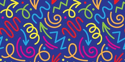 fun colorful line doodle seamless pattern. Creative abstract art background collection for children or festive celebration design. Simple childish scribble wallpaper print texture bundle. vector