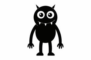 Monochromatic cartoon monster with claws and horns. Fantasy creature, scary character concept, horror theme. Black silhouette isolated on white background. vector