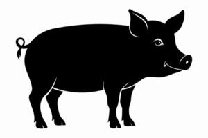 Black silhouette of a pig isolated on a white background. Animal illustration, farm animal, minimalist design, livestock concept. vector