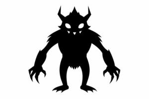 Black Silhouette of a Male Monster with Spikes and Claws. Horror, Creature, Dark Fantasy, Halloween Concept. Isolated on white background. vector