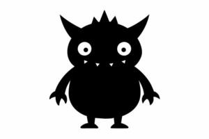 Monochromatic cartoon monster with claws and horns. Fantasy creature, scary character concept, horror theme. Black silhouette isolated on white background. vector