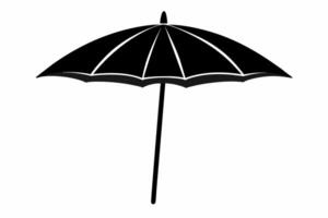 Black beach umbrella with a simple geometric design. Minimalist style, monochrome artwork, weather protection concept. Black silhouette isolated on white background. vector