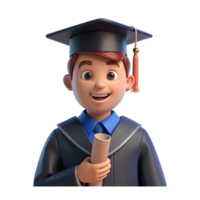 A proud graduate in a cap and gown holding a diploma. png