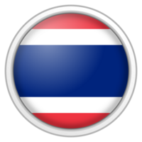 thailand cirkel glansig 3d flagga. Land flagga knapp. png