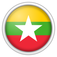 myanmar cirkel glansig 3d flagga. Land flagga knapp. png