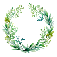 Watercolor geometry shape wreath with green leaf png