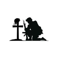 Silhouette of a kneeling soldier. vector
